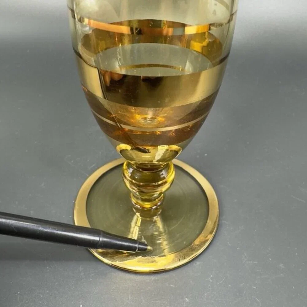Venetian Glass Vase Tall Gold Band‎ Amber Mid Century Italian Glass Vase Vintage